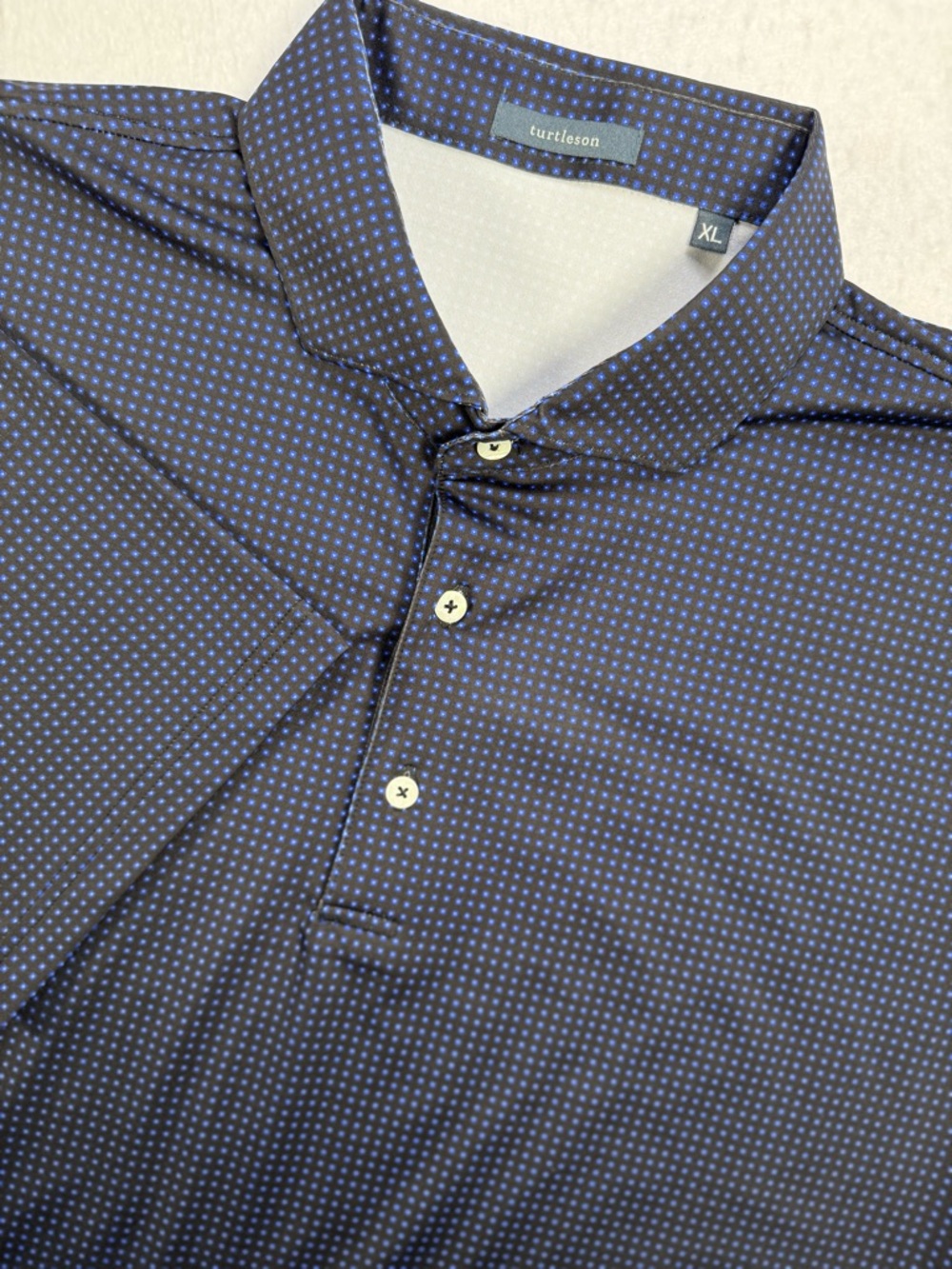 Turtleson Golf Polo Shirt XL Blue Black Micro Dot Sleeve Logo